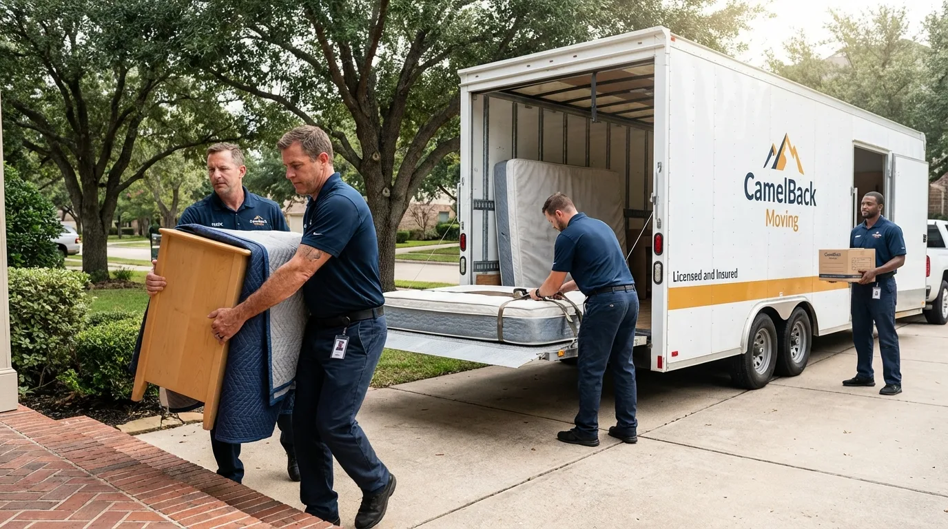 Crew loading residential truck for cross-state move from Oneonta, NY